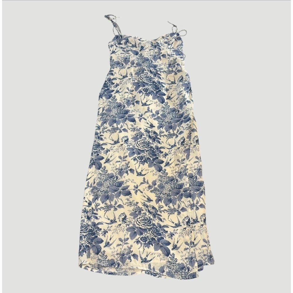 Reformation Blue Floral Cream Midi Slip Dress